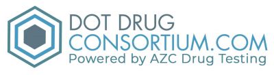 Blue and green circle with the text AZC inside next to the phrase "Drug Testing"
