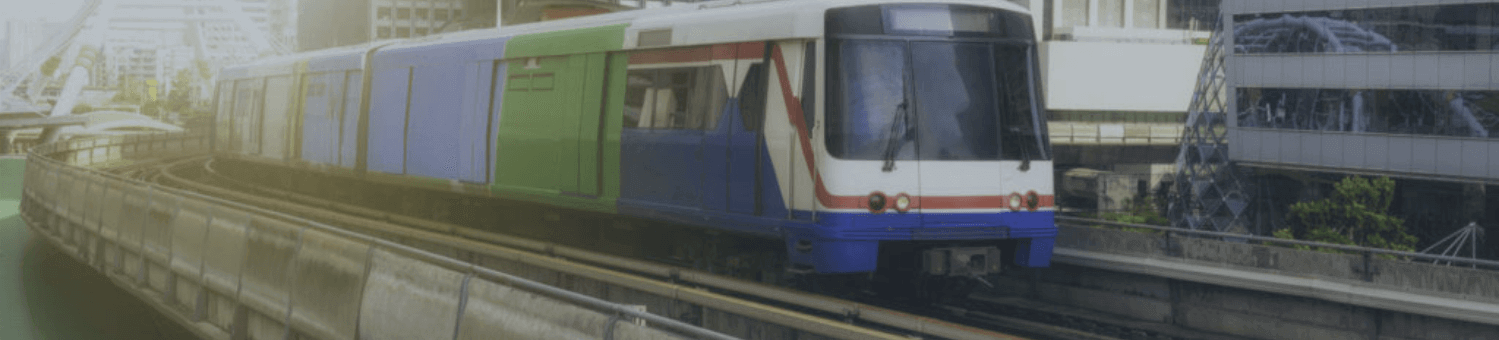 A train moving through a city